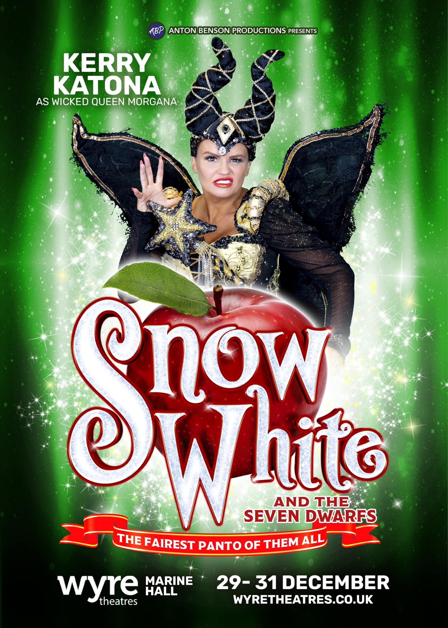Poster showing Kerry Katona as wicked queen Morgana in Snow White and the Seven Dwarfs.